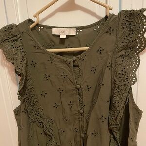 LOFT Olive Green Eyelet Sleeveless Top